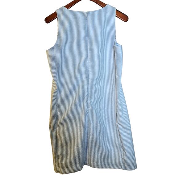 Pappagallo Blue & White Seersucker Preppy Nautical Cottagecore Dress with Lace - Picture 3 of 7